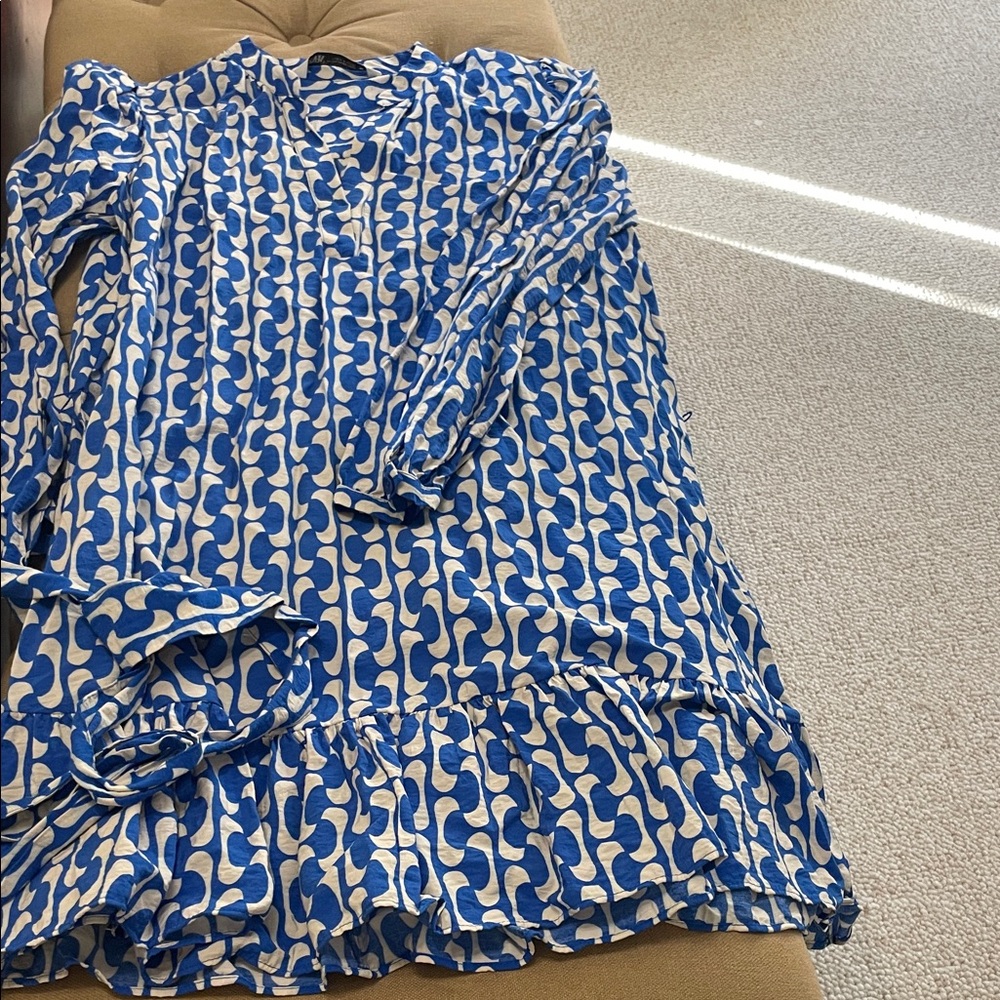 Zara Blue and White Printed Mini Dress